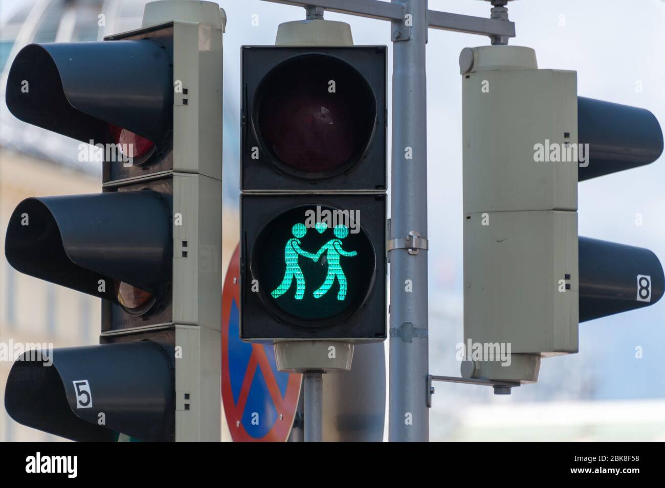 Crossing Light in Vienna Austria with Couple Holding Hands Stock Photo