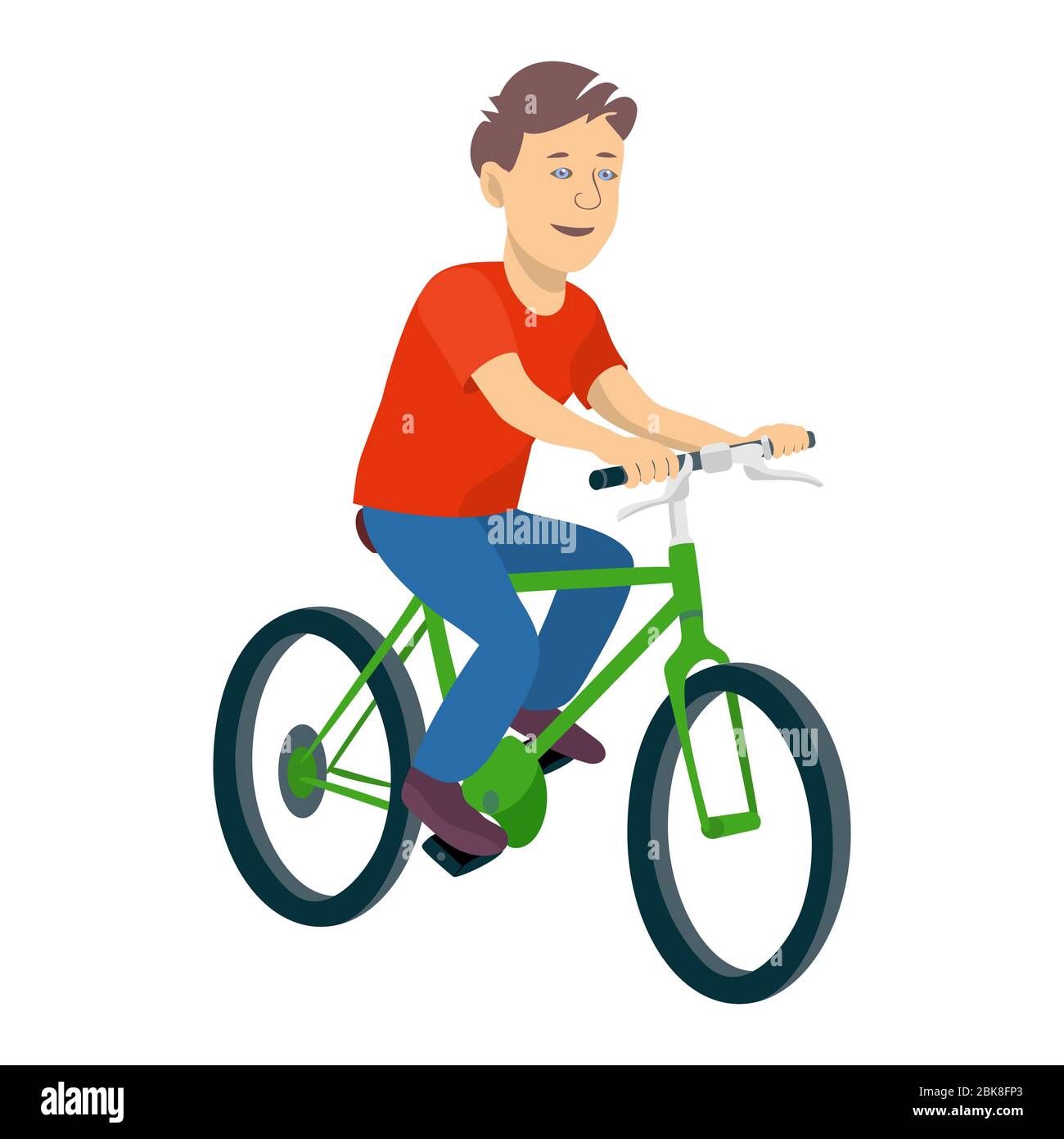 Illustration of a young boy riding a bicycle on a white background. Vector Stock Vector