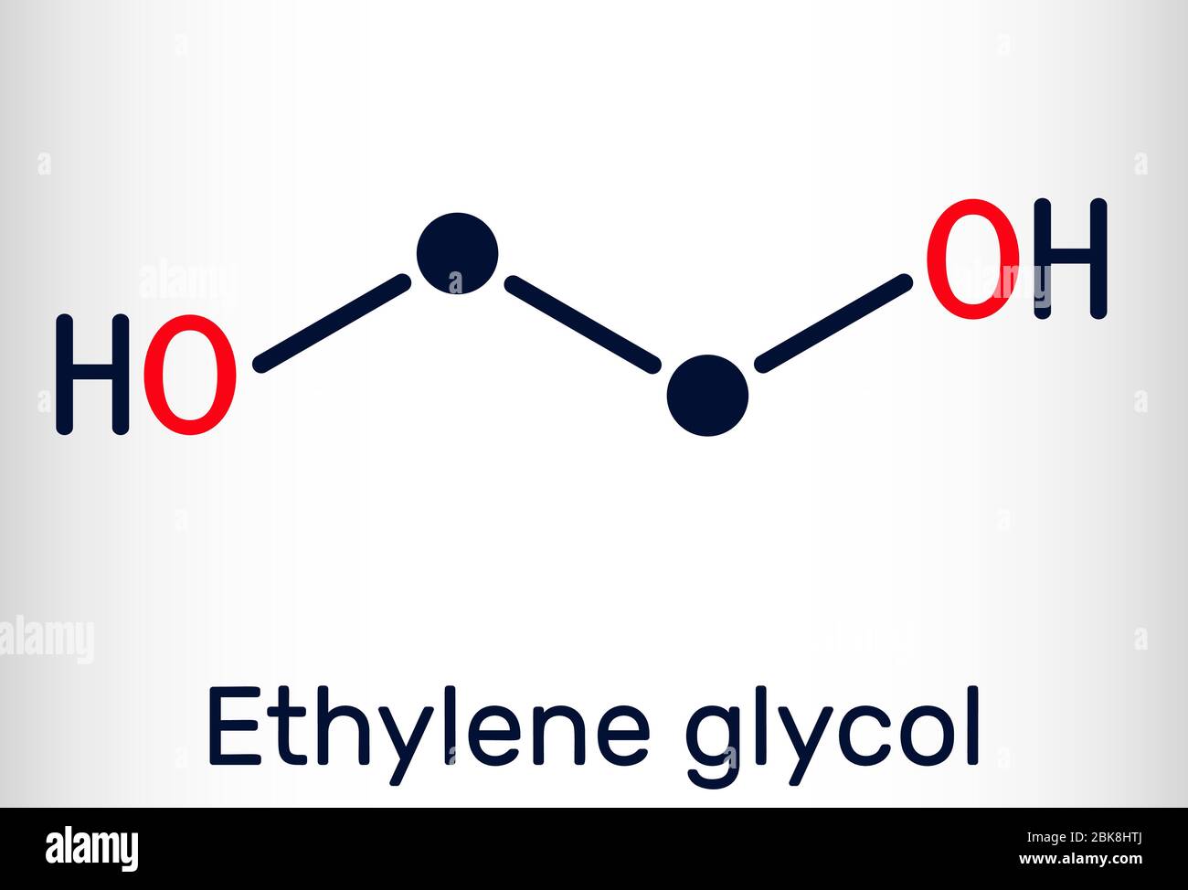 Ethylene glycol, diol, C2H6O2 molecule. It is used for manufacture of polyester fibers and for antifreeze formulations. Structural chemical formula. V Stock Vector