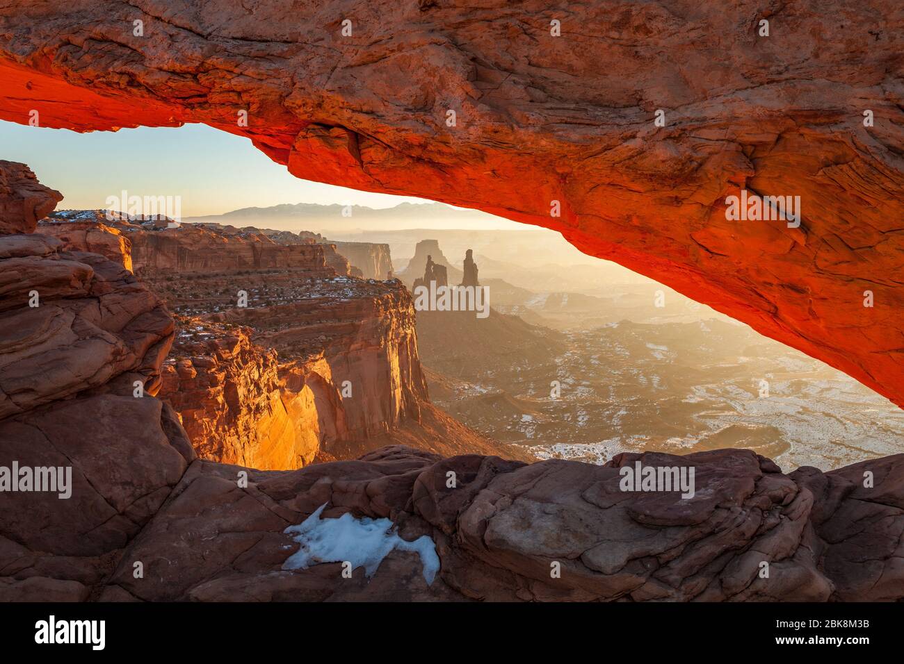 Mesa Arch at sunrise in Canyonlands National Park Stock Photo
