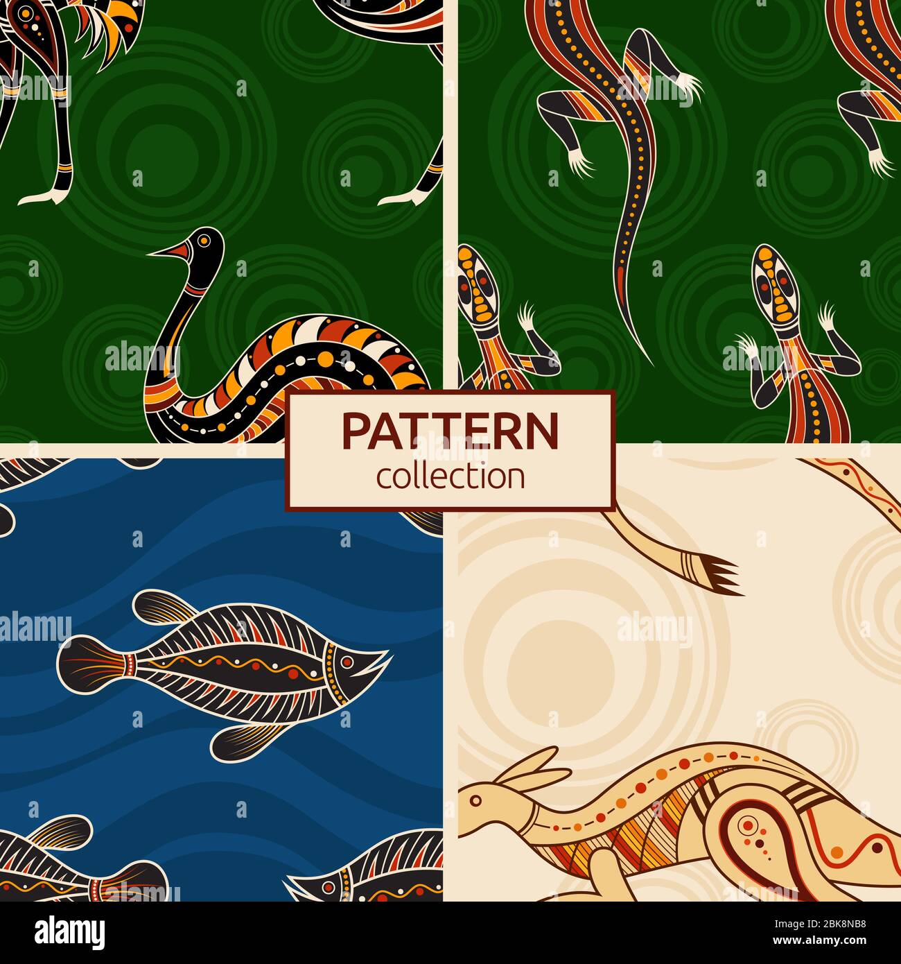 fossil tapet Farvel Set of four seamless fashion colorful australian animals patterns.  Australian art. Aboriginal painting style, aboriginal ornament Stock Vector  Image & Art - Alamy