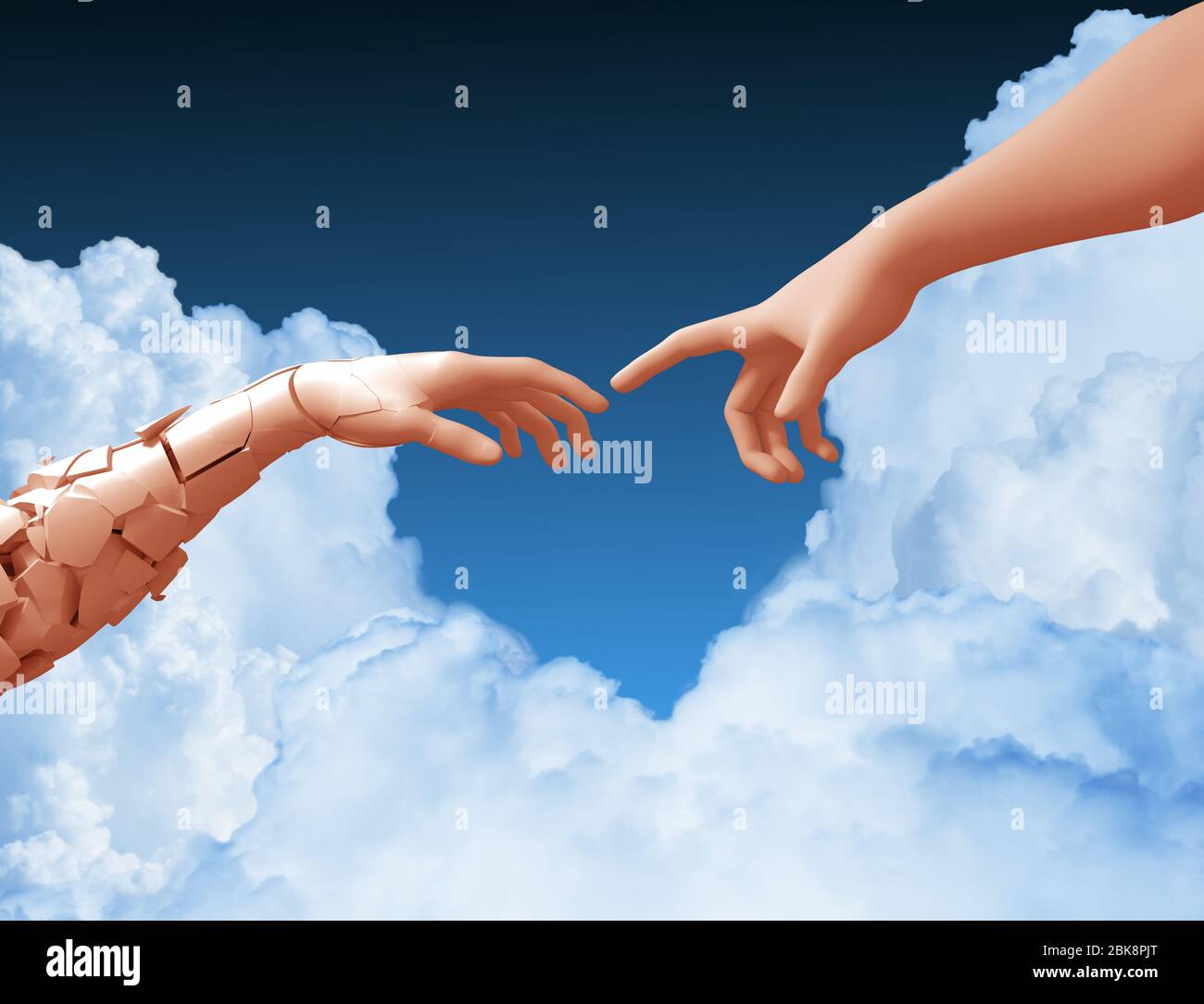 Two Hands And Clouds In The Blue Sky Create A Heart Shape Stock Photo