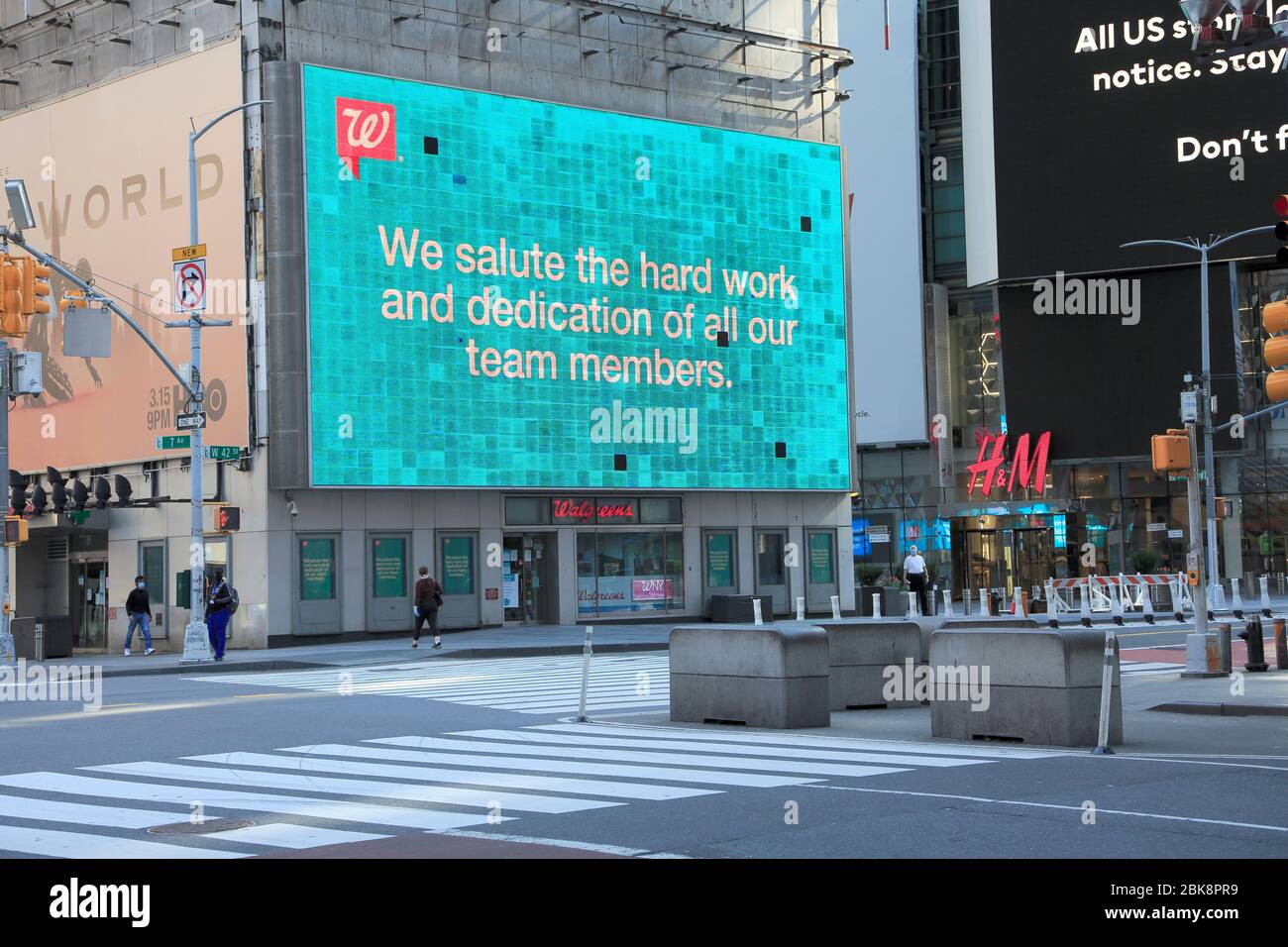Walgreens billboard paying tribute to its essential workers during coronavirus pandemic, Times Square, NYC, May 1, 2020 Stock Photo