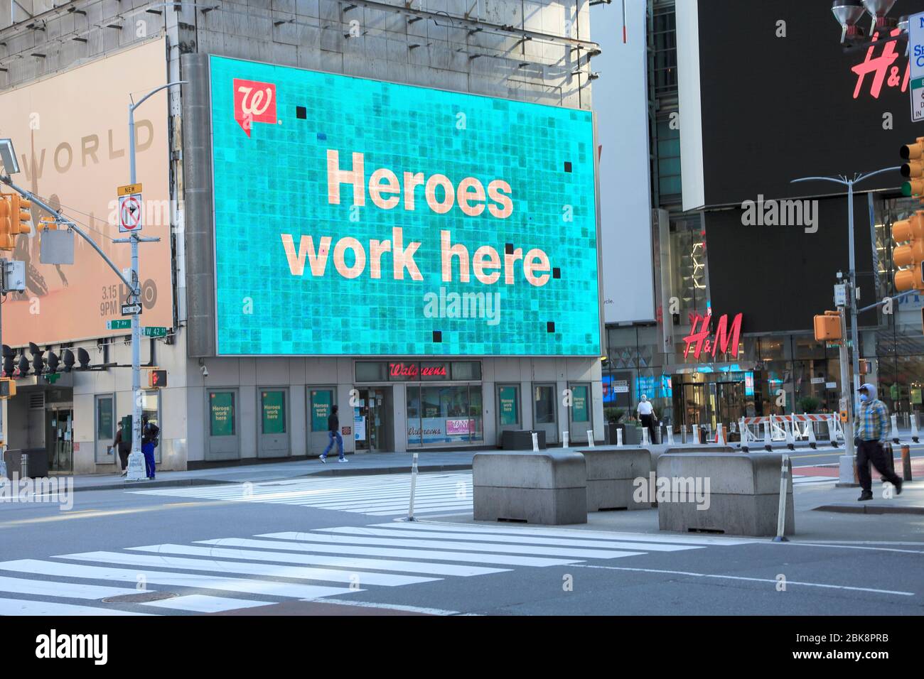 Walgreens billboard paying tribute to its essential workers during coronavirus pandemic, Times Square, NYC, May 1, 2020 Stock Photo
