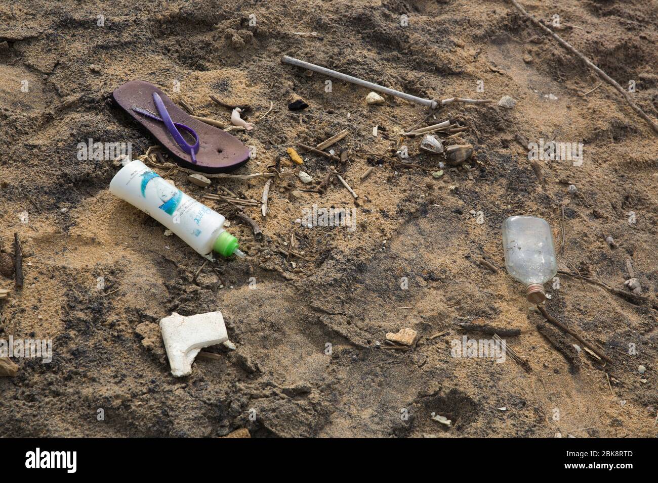Plastic pollution on the sea beach at Colombo in Sri Lanka Stock Photo