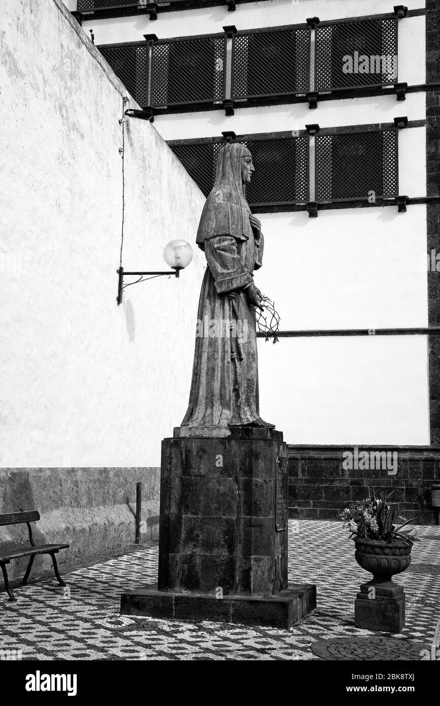 Statue of Teresa Da Anunciada (1658-1738) outside Convent of Esperanca, Ponta Delgada City, Sao Miguel Island, Azores, Portugal, Europe Stock Photo
