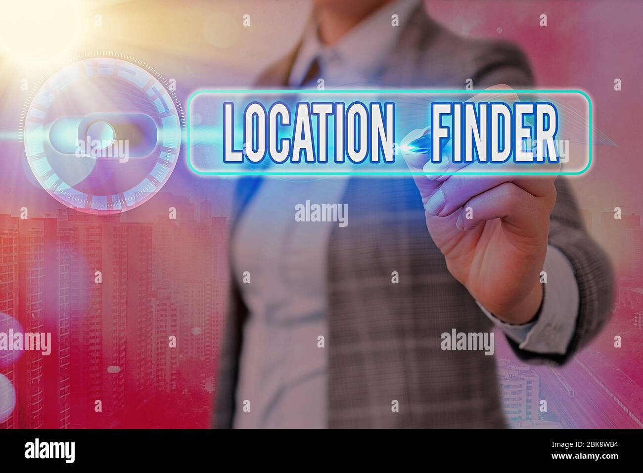 Writing note showing Location Finder. Business concept for A service featured to find the address of a selected place Stock Photo