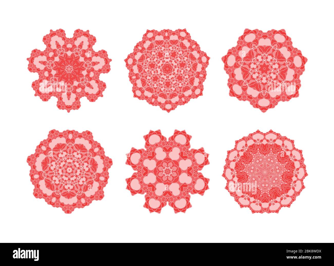 Collection of different red snowflakes. Winter abstract pattern Stock Vector