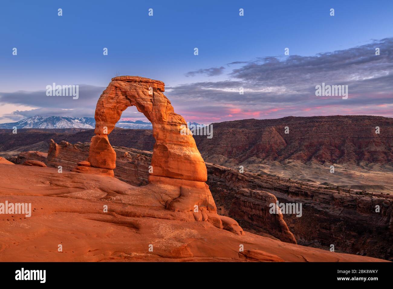The famous Delicate Arch in Arches National Park of Utah. Stock Photo