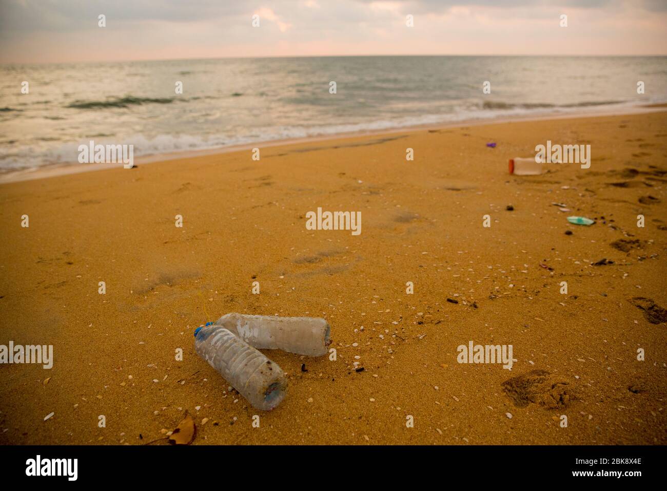 Plastic pollution on the sea beach at Colombo in Sri Lanka Stock Photo