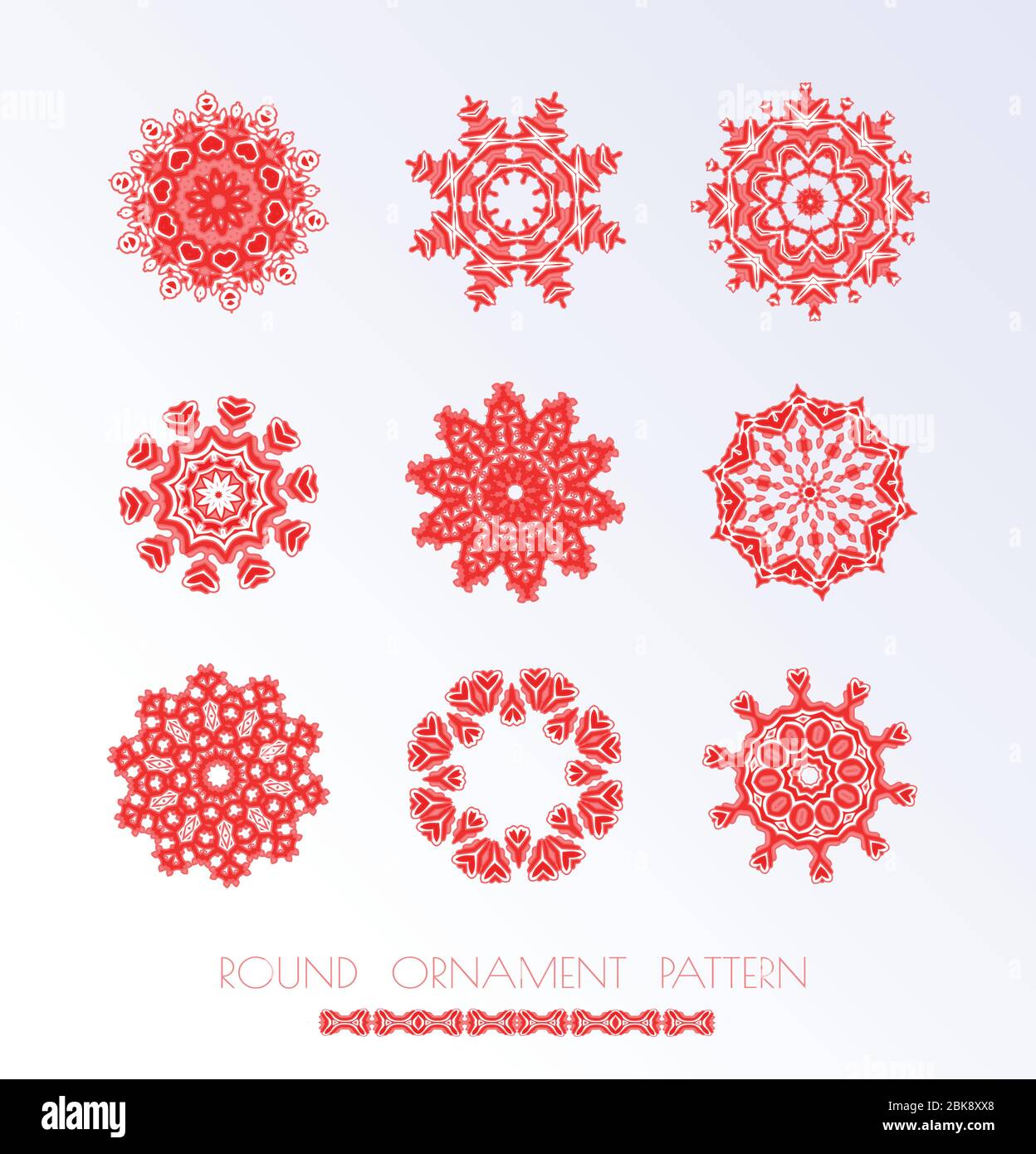 Collection of different red snowflakes. Winter abstract pattern Stock Vector