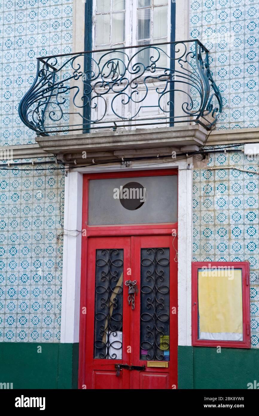 Tile facade on Santa Isabel Street, Portimao, Algarve, Portugal, Europe Stock Photo