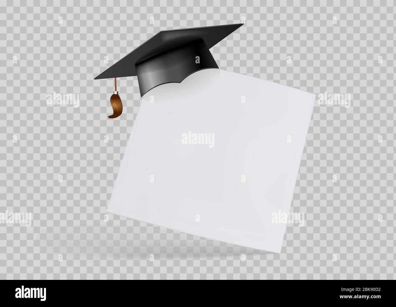 Graduation cap or mortar board on paper corner. Vector Stock Vector
