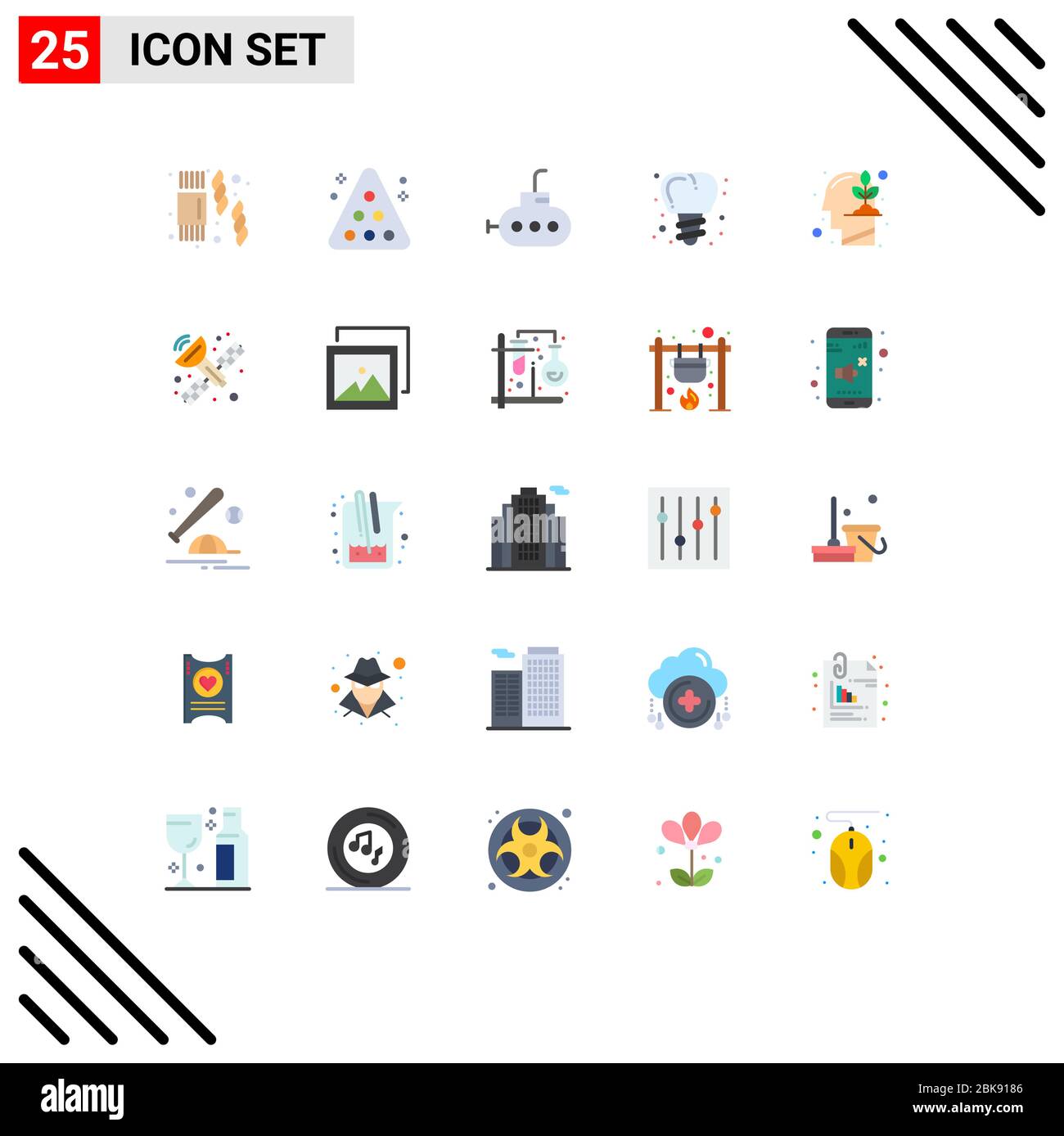 Modern Set of 25 Flat Colors and symbols such as communication, mind, bathyscaph, investment, tooth Editable Vector Design Elements Stock Vector