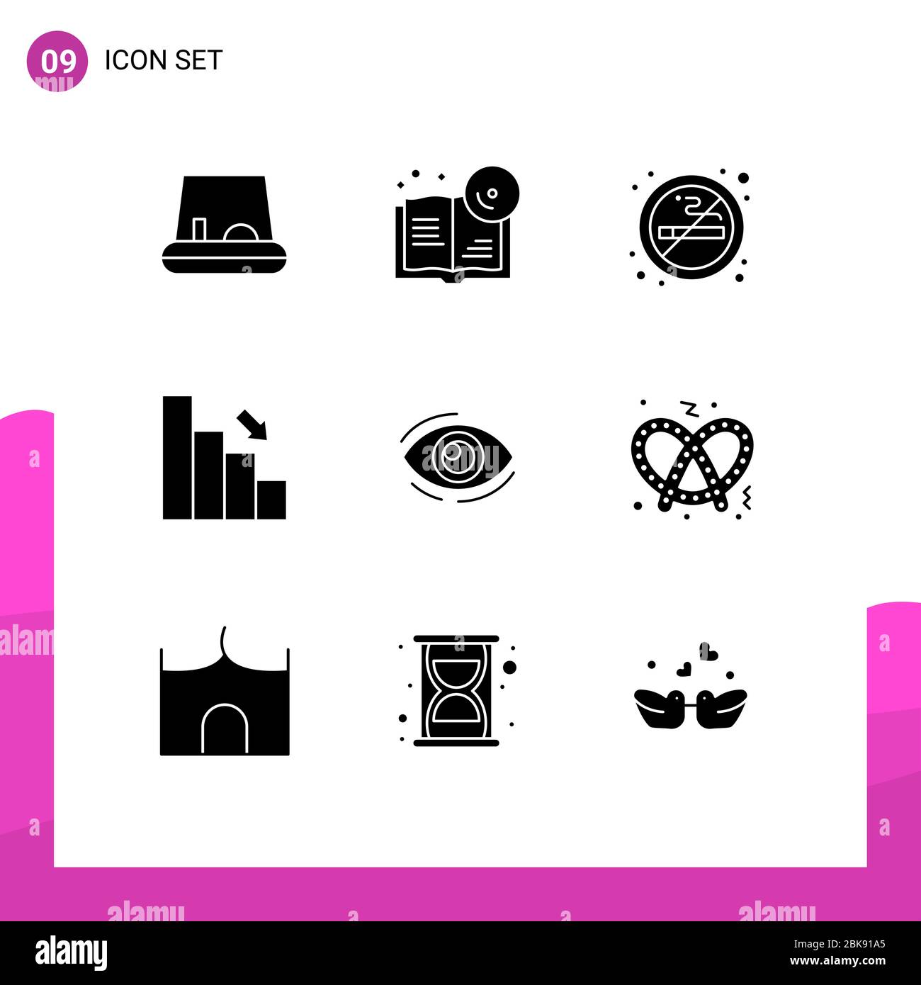 9 Thematic Vector Solid Glyphs and Editable Symbols of look, eye, smoking, finance, chart Editable Vector Design Elements Stock Vector