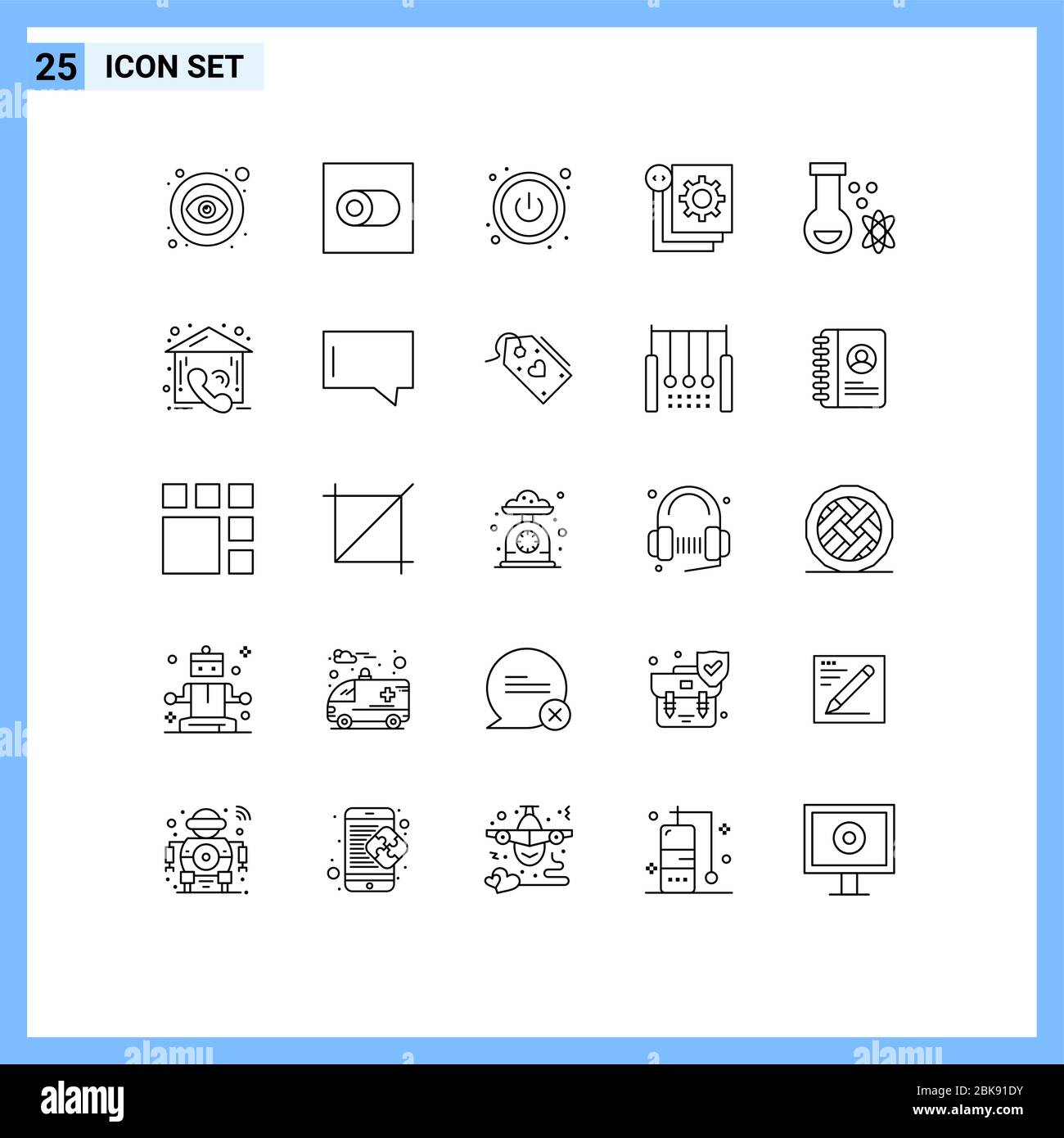 Universal Icon Symbols Group of 25 Modern Lines of space, potion, switch, atom, process Editable Vector Design Elements Stock Vector
