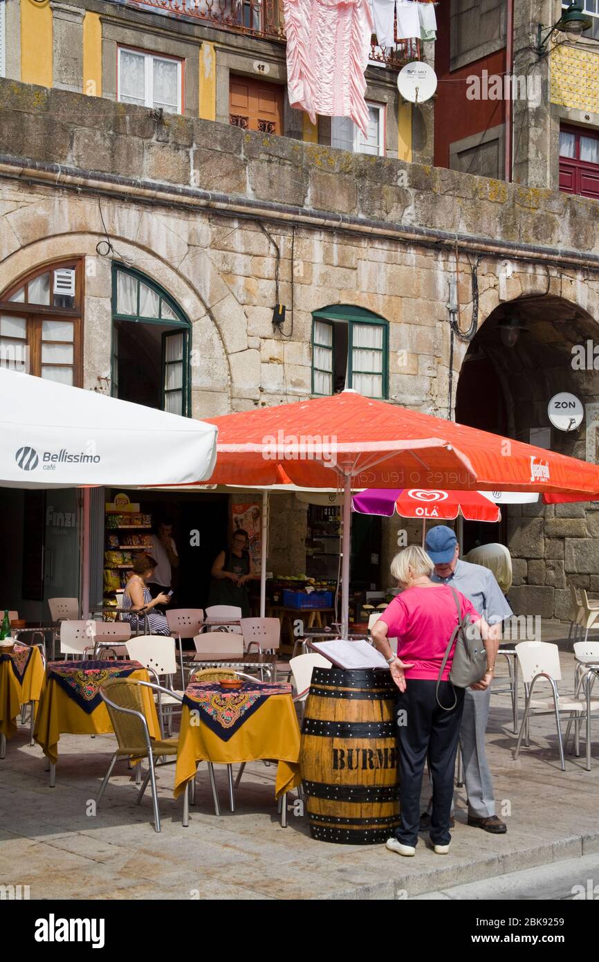 Cafe on Cais da Ribeira, Porto, Portugal, Europe Stock Photo - Alamy