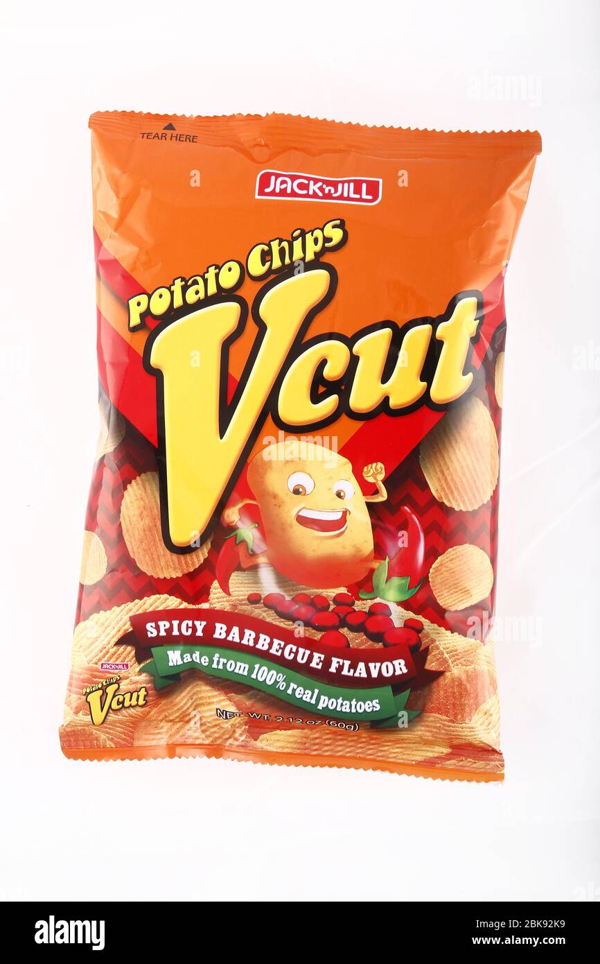 Antipolo City, Philippines February 6, 2019 Bag of V cut potato chip snack on an isolated