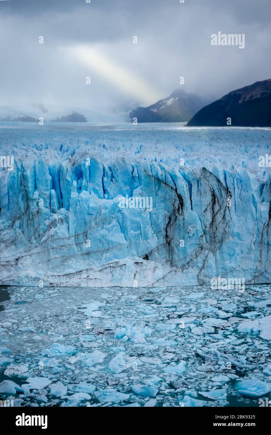 Icy landscape (Iceberg&forest) of El Calafate, the town near the edge of the Southern Patagonian Ice Field in the Argentine province of Santa Cruz kno Stock Photo
