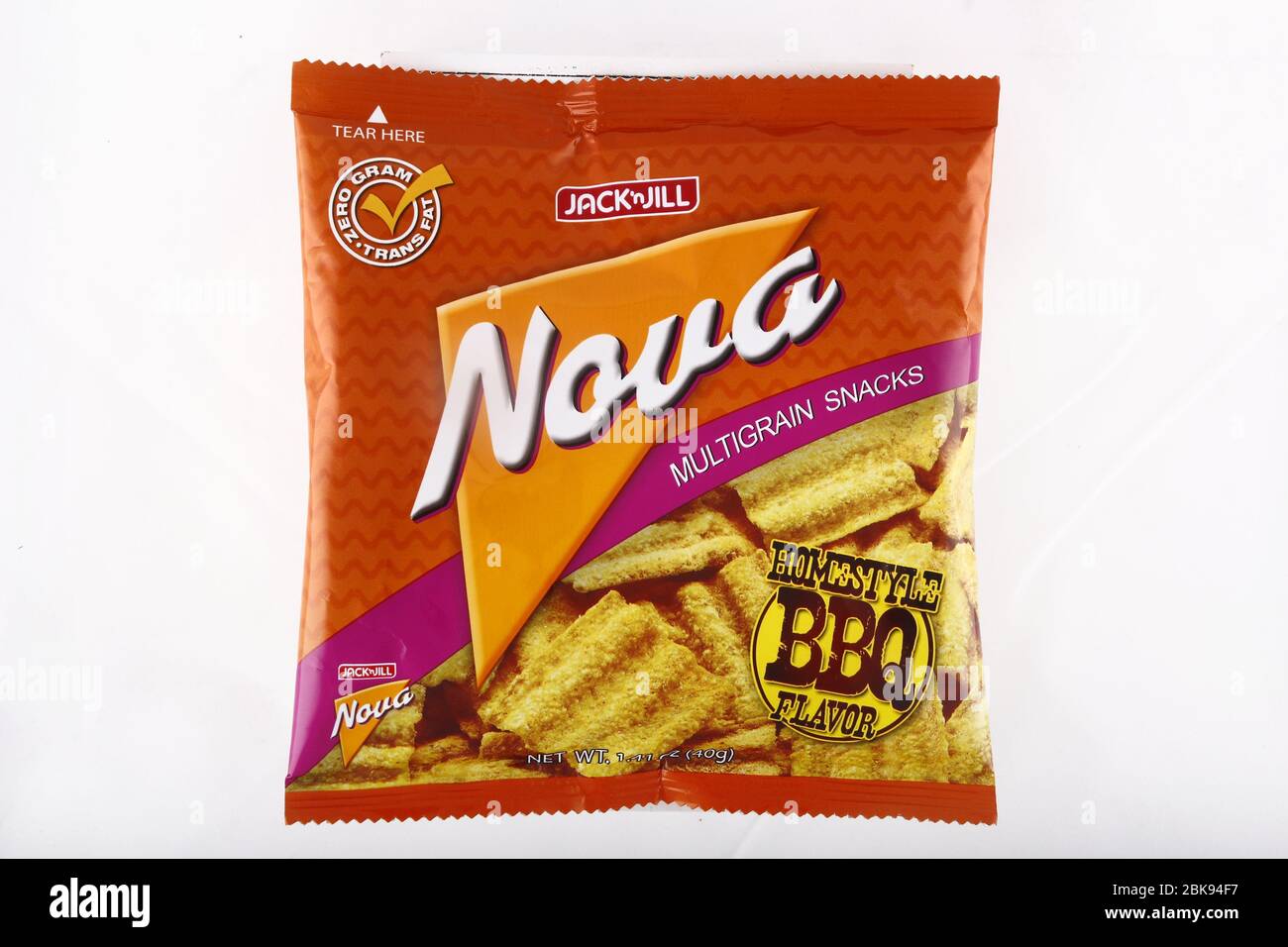 Antipolo City, Philippines - February 6, 2019: Bag of Nova chips on an isolated white background. Stock Photo