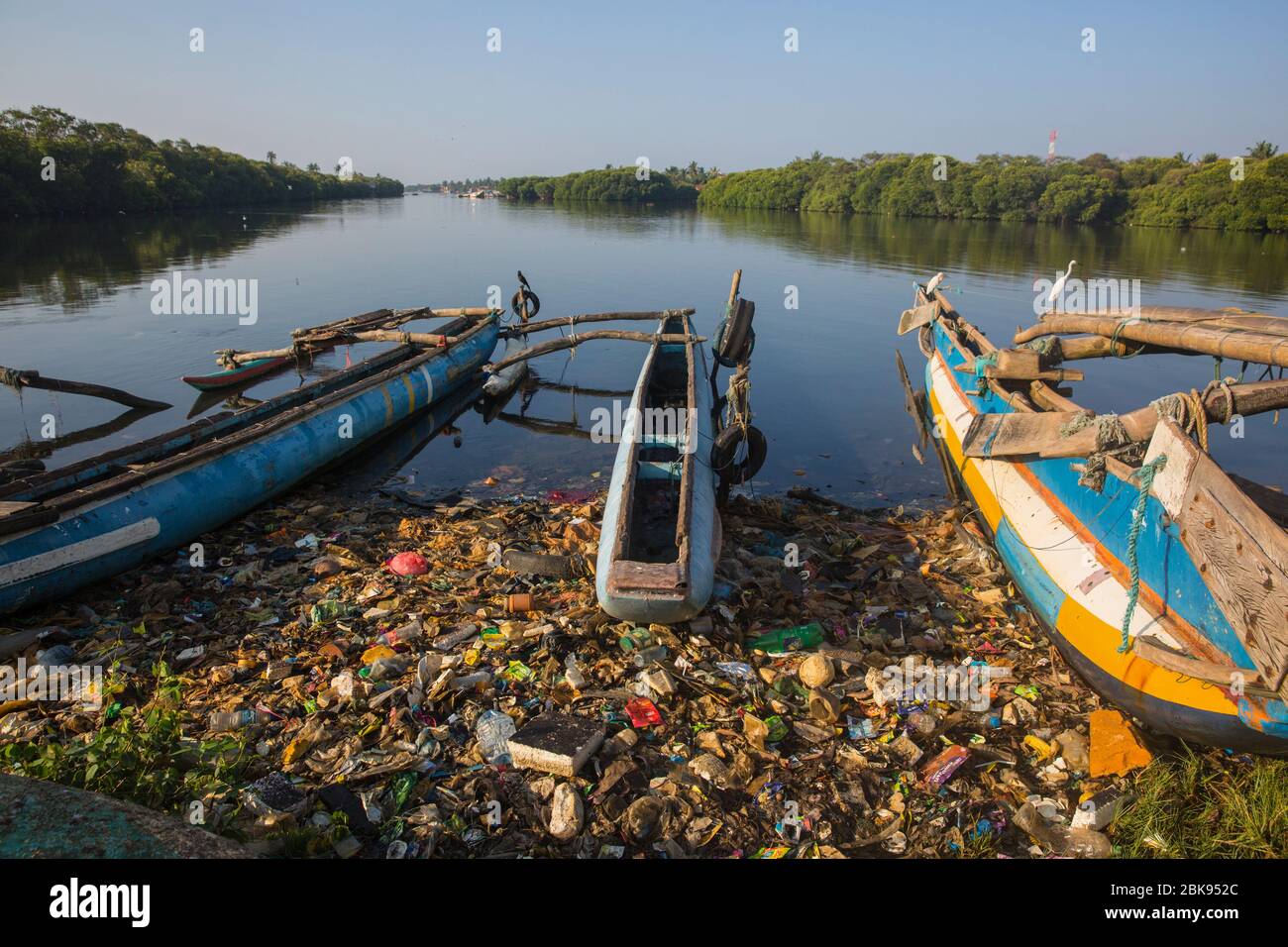 Massive plastic pollution on Negombo Lagoon at Negombo, Sri Lanka Stock