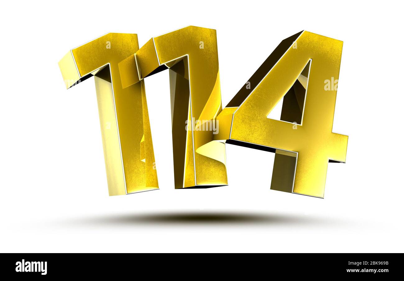 3D illustration Numbers 114 Gold isolated on a white background.(with Clipping Path) Stock Photo