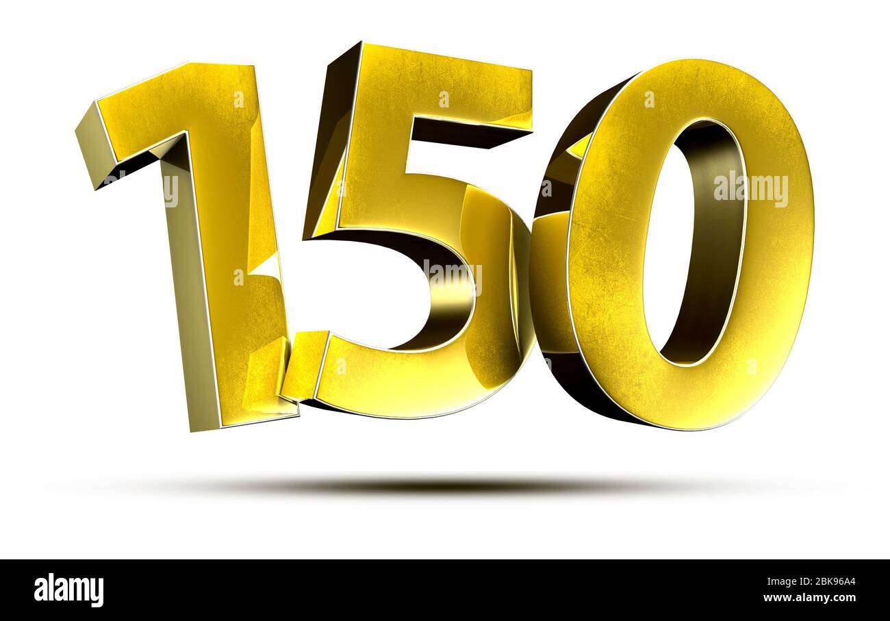 3D illustration Numbers 150 Gold isolated on a white background.(with Clipping Path) Stock Photo