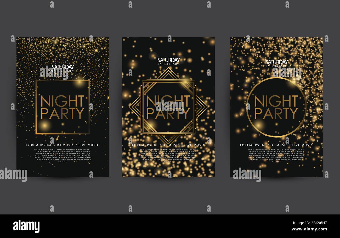 Golden Night Club Party Poster Template For Club Party Flyer Colorful Sparkle With Black Background Stock Vector Image Art Alamy