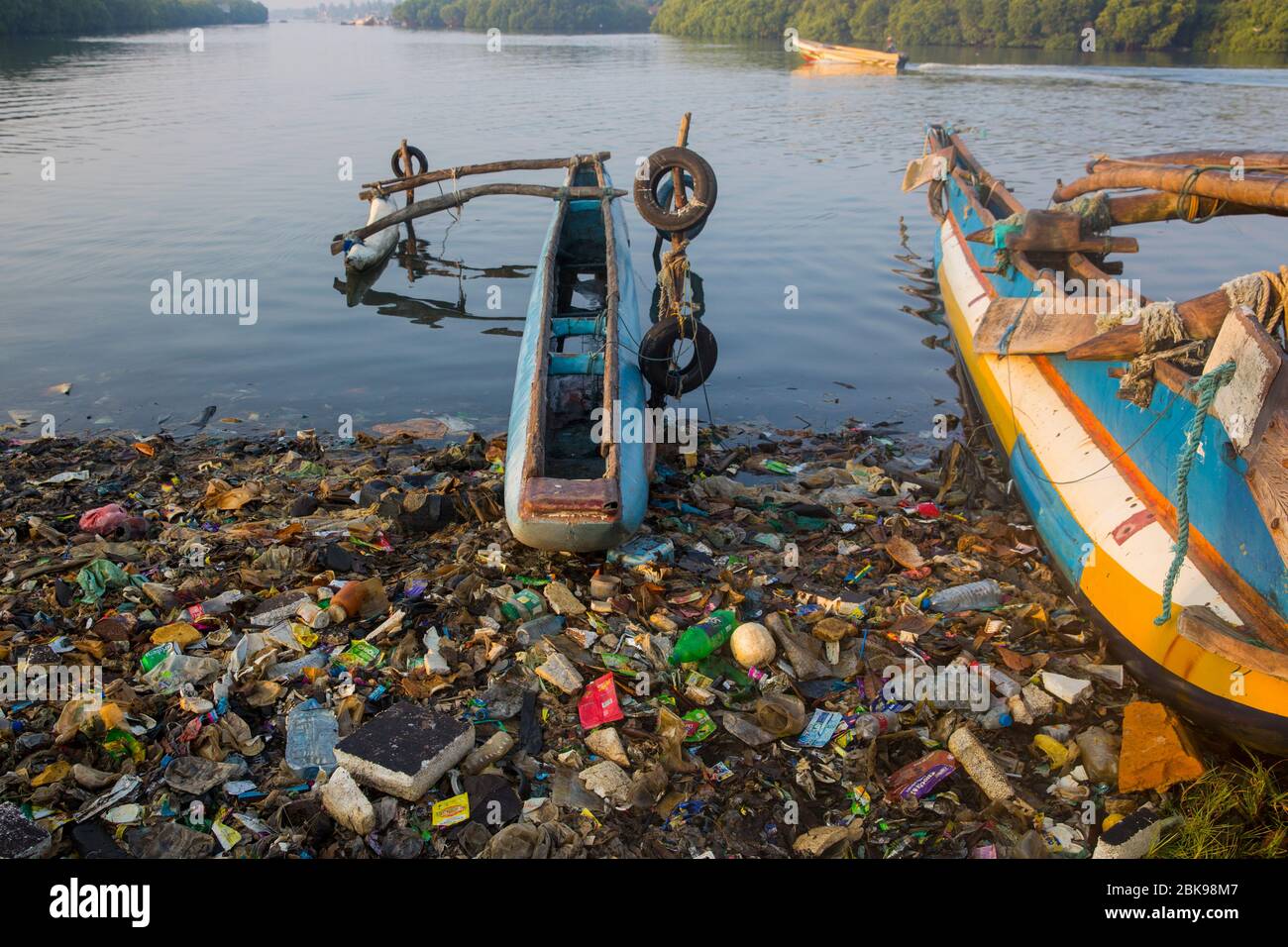 Massive plastic pollution on Negombo Lagoon at Negombo, Sri Lanka Stock