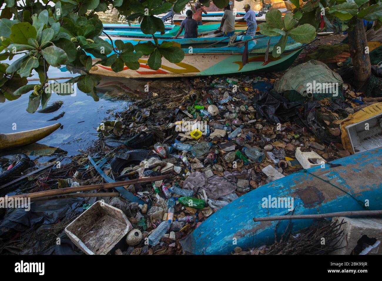 Massive plastic pollution on Negombo Lagoon at Negombo, Sri Lanka Stock