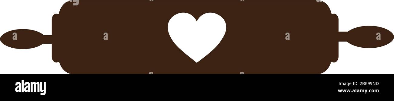 Baking tool, wooden roller pin with heart Stock Vector