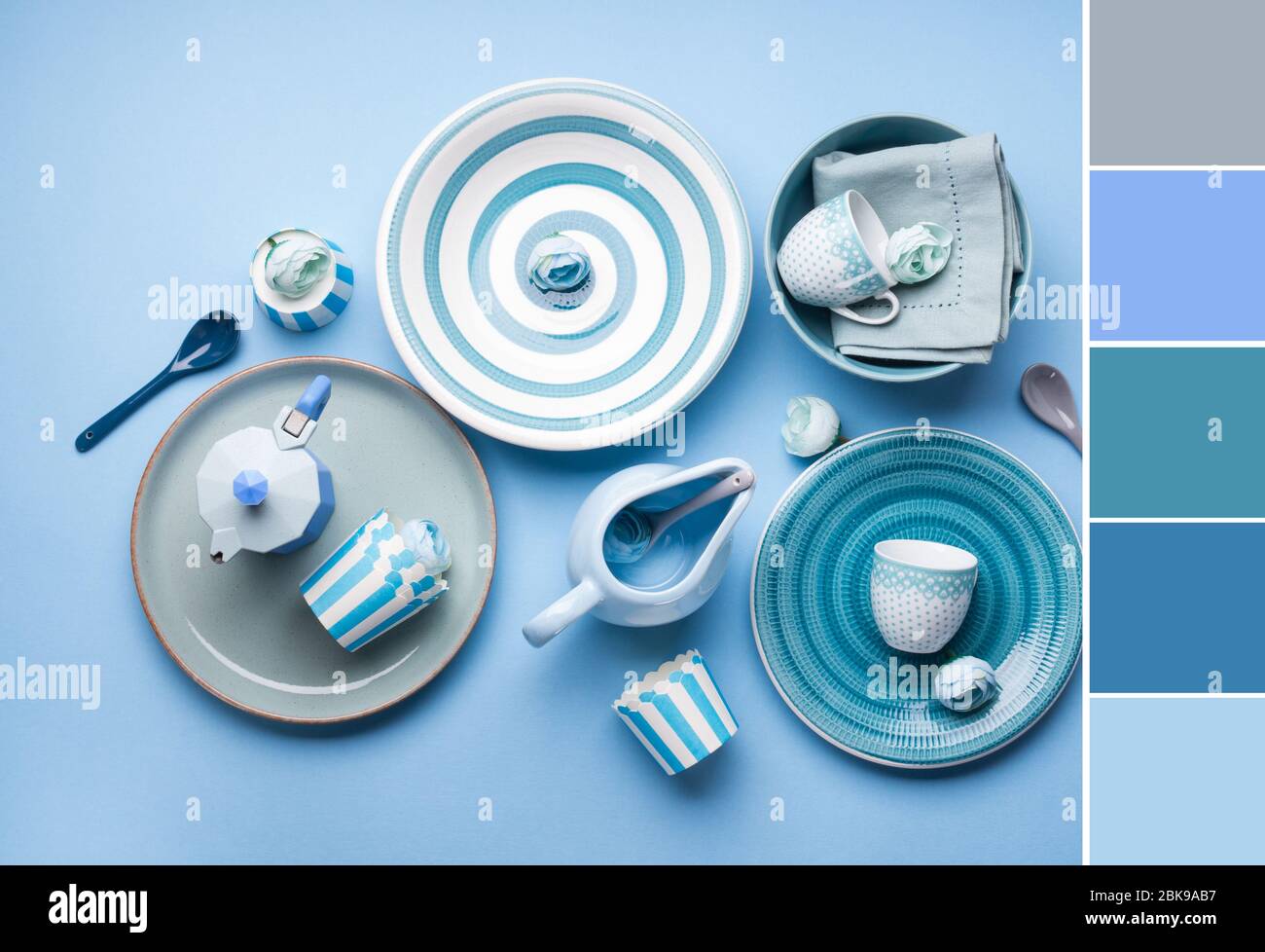Blue ceramic tableware crockery. Color swatch Stock Photo Alamy