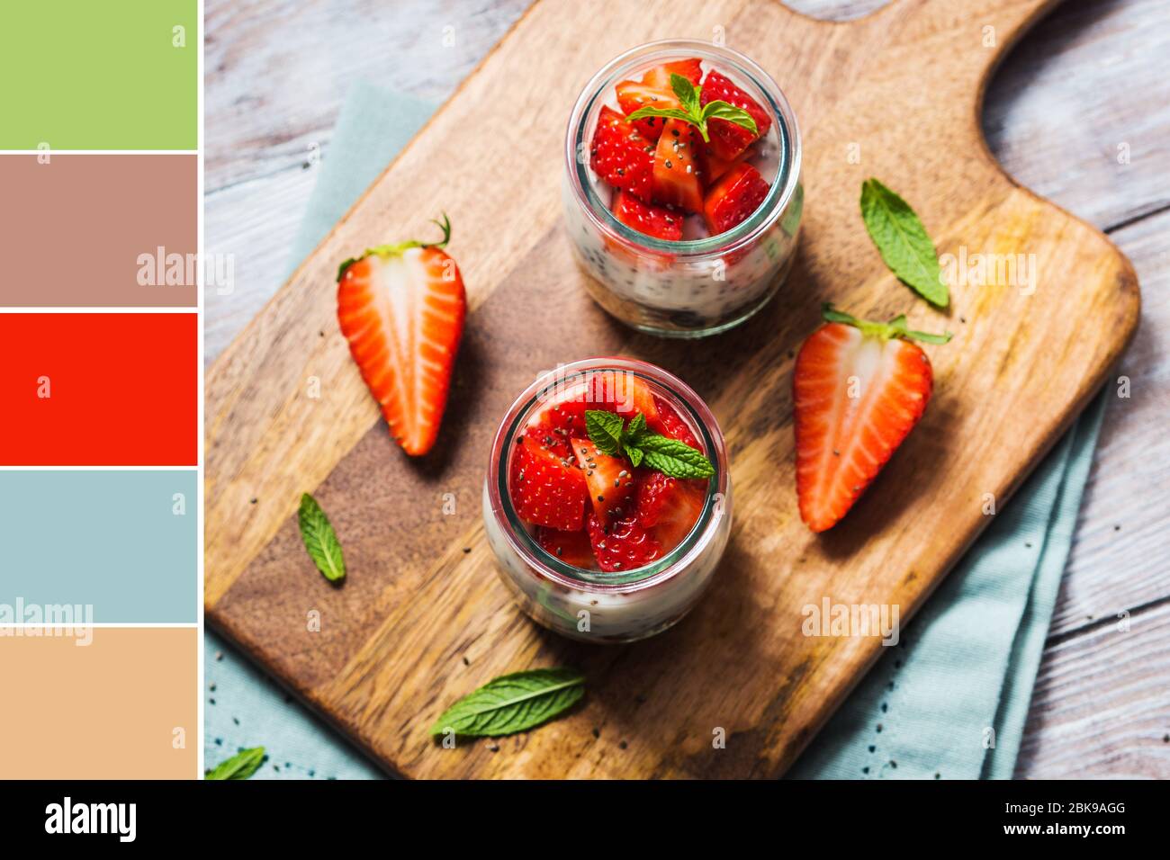 Yogurt and granola with strawberries. Color swatch Stock Photo - Alamy