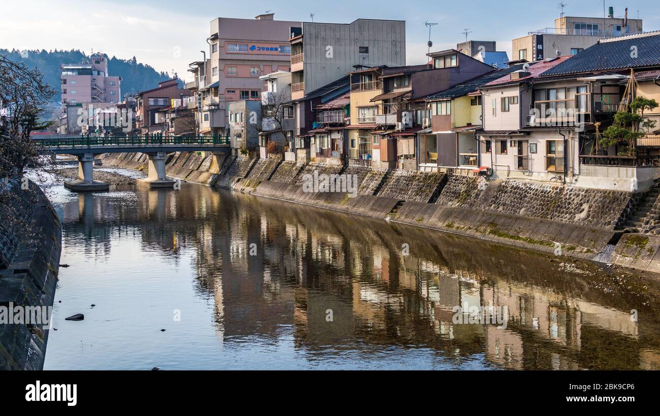 Takayama River and View with Reflections Japan Stock Photo