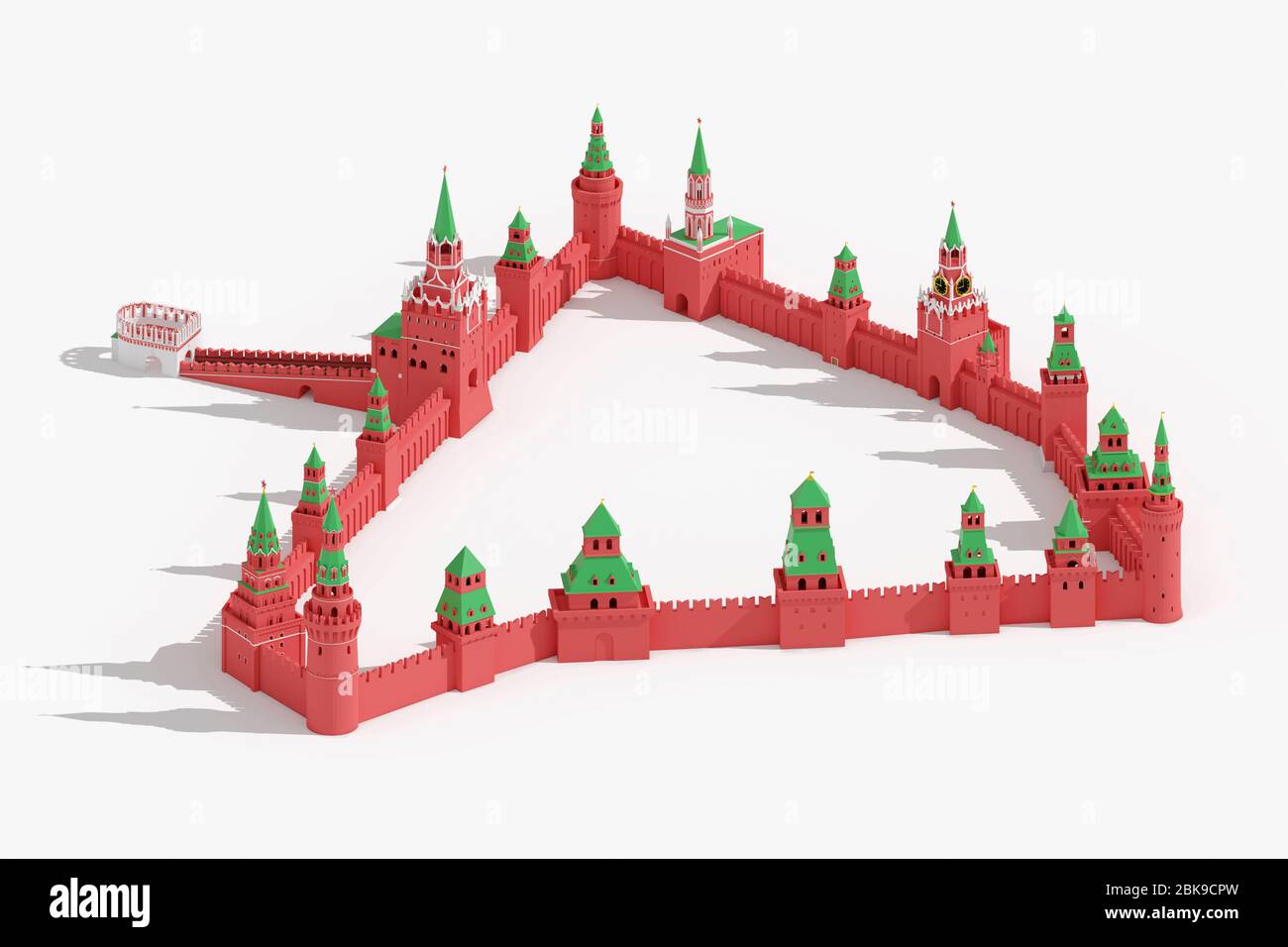 Walls and towers of Moscow Kremlin - detailed 3d schematic plan on white background Stock Photo