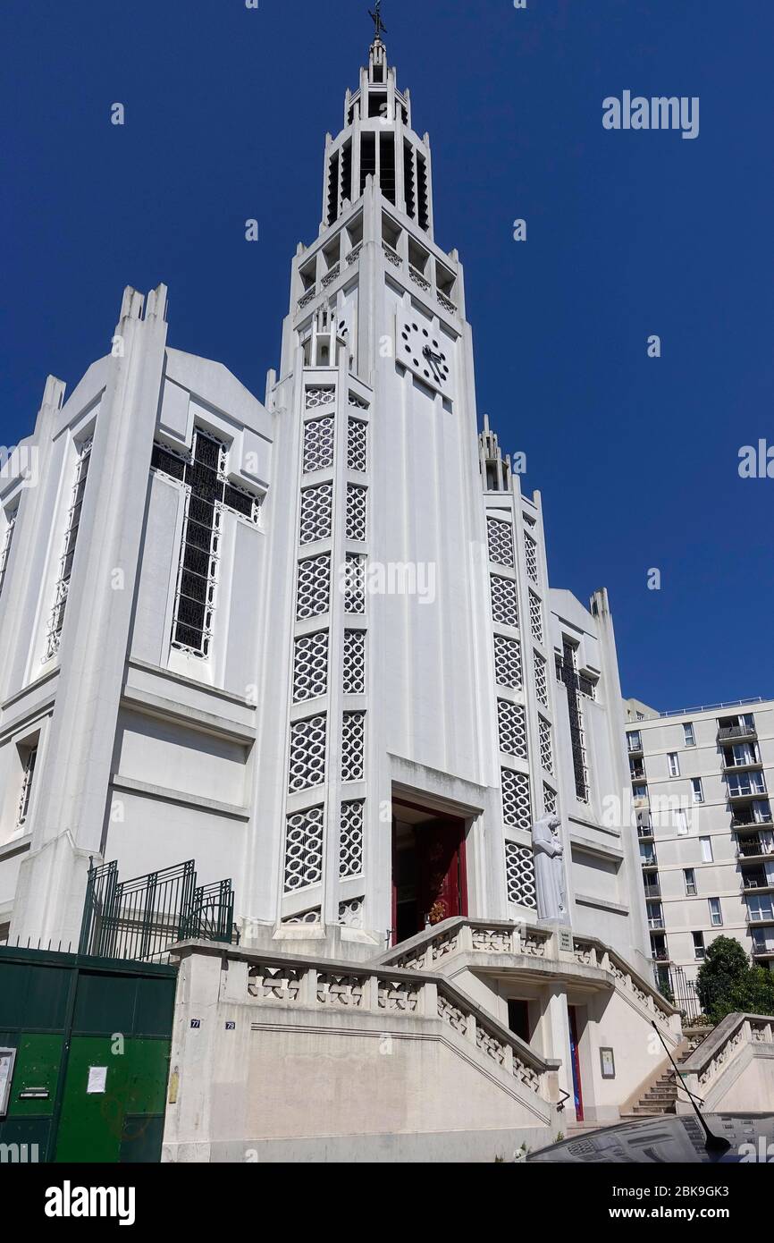 Parish church of Saint-Jean-Bosco built in reinforced concrete in the Art Deco style by the architects Dimitrou Rotter (1878-1938) and Rene Rotter Stock Photo