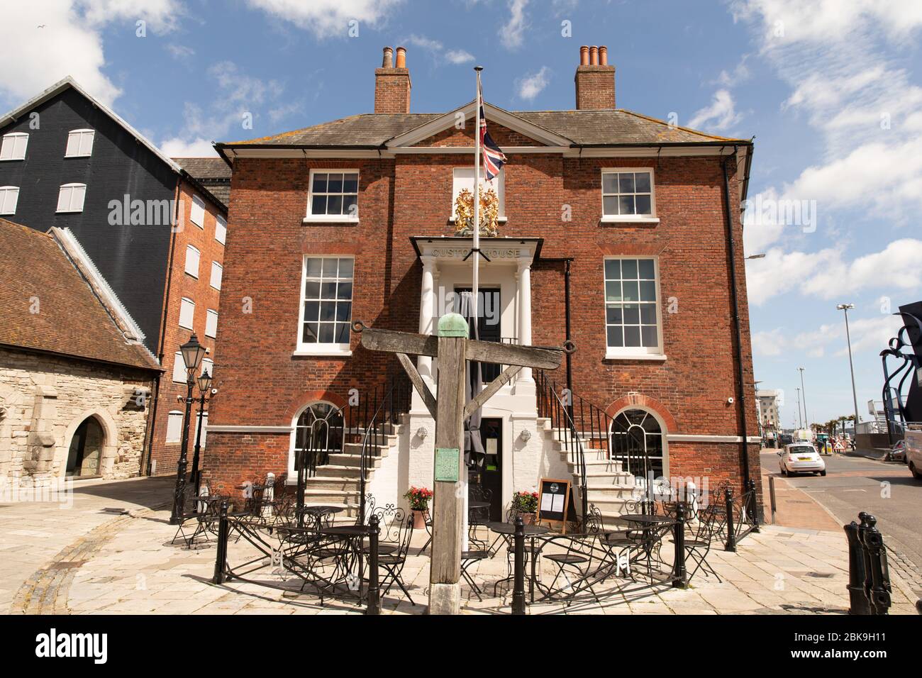 Poole, Dorset,UK-April, 26,2018:New Cafe has opened in this historic old building. Stock Photo