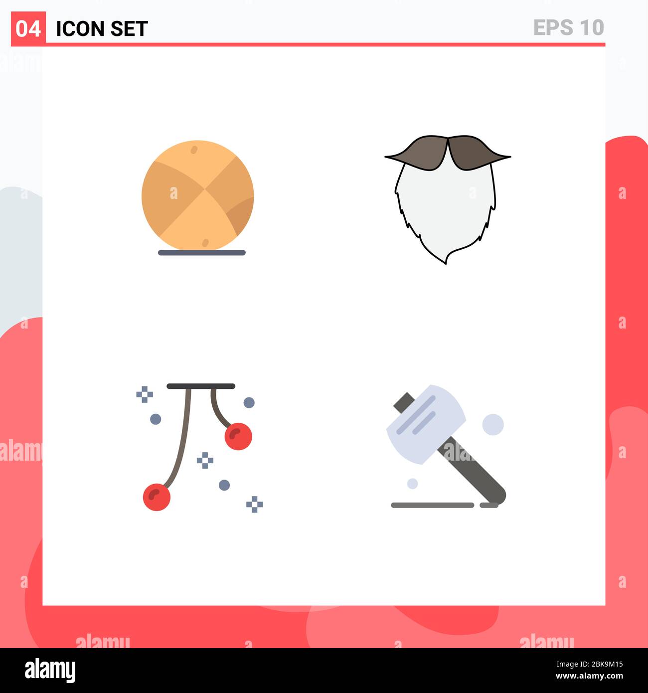 Pack of 4 creative Flat Icons of basketball, cherries, education, movember, event Editable Vector Design Elements Stock Vector