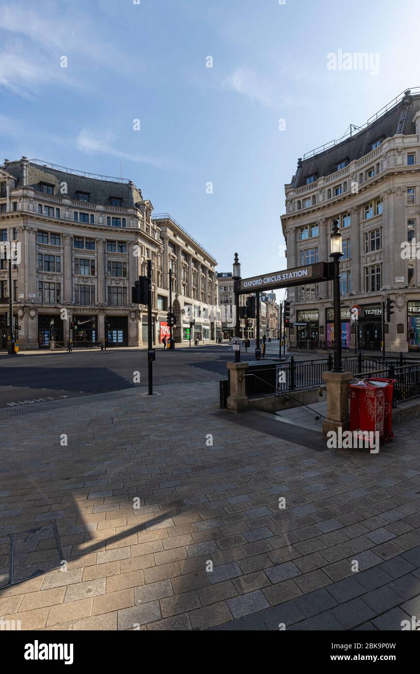 Lockdown London: an empty Oxford Circus, normally bustling with people. Stock Photo