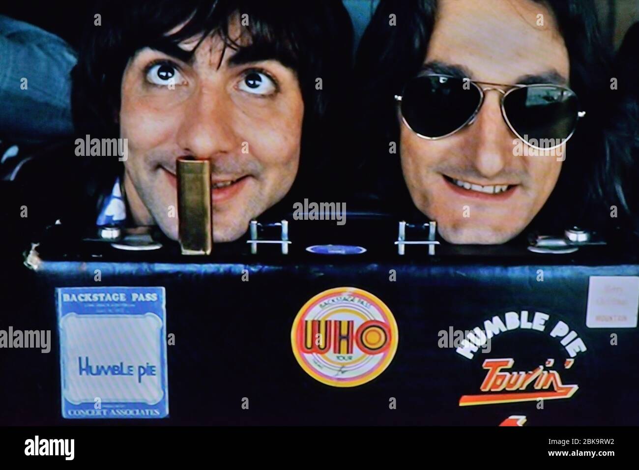 keith moon (the Who) chin backed  up suitcase Stock Photo
