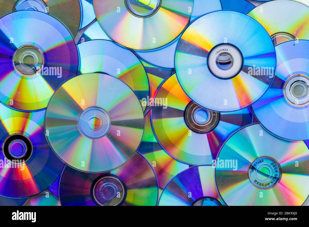 Pile of compact discs. Retro technology Stock Photo