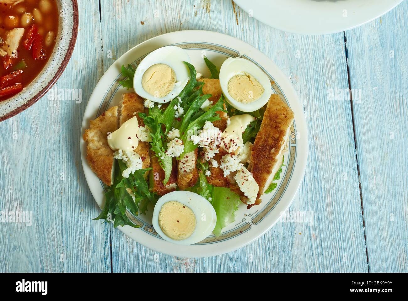 Chicken schnitzel Caesar, Crunchy, munchy schnitzel and creamy, crispy