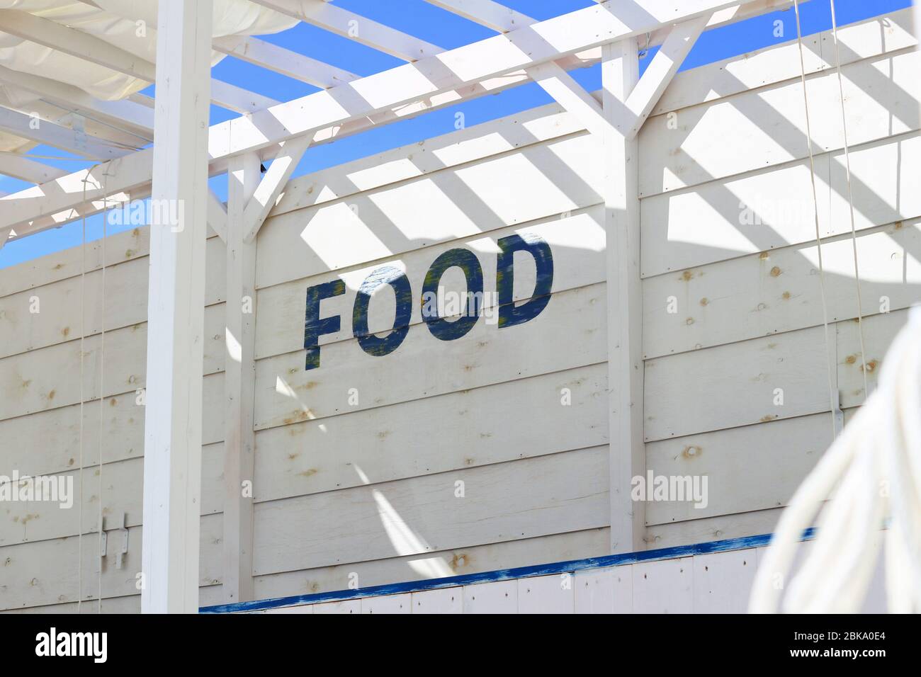 Summer white beach house where you can enjoy your meal Stock Photo