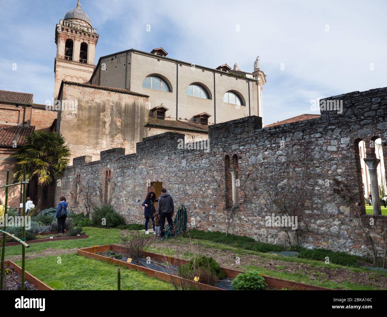Padua, Italy - April 2, 2018: The botanical garden of the abbey of Santa Maria delle Carceri in the province of Padua founded around the year 1000. Stock Photo
