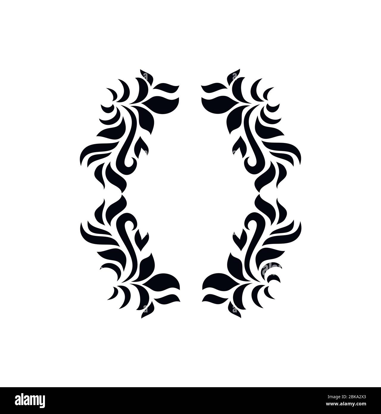 Hand drawn black floral ornate elements. Wedding invitation design