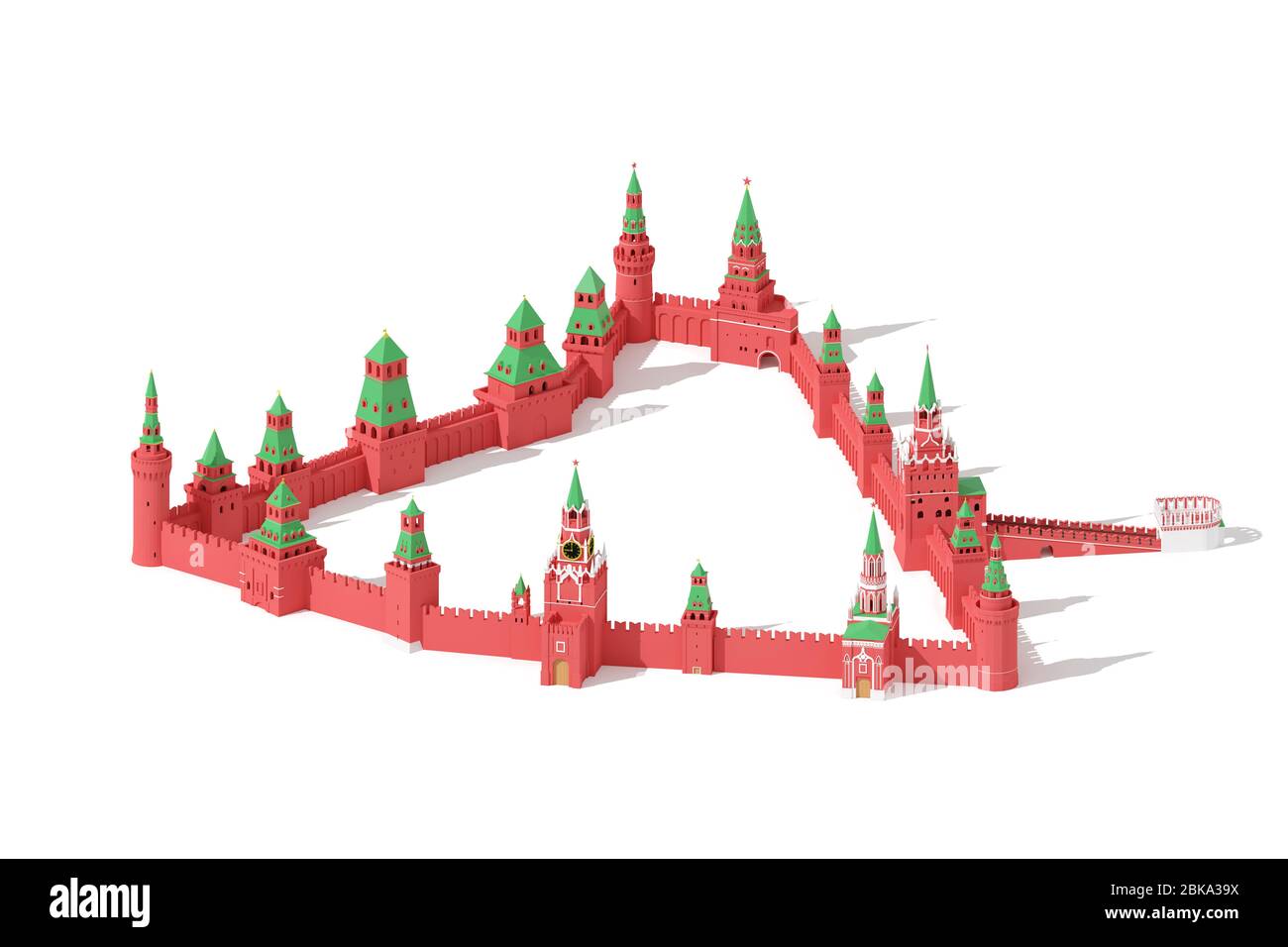 Walls and towers of Moscow Kremlin - rendered 3d aerial view Stock Photo