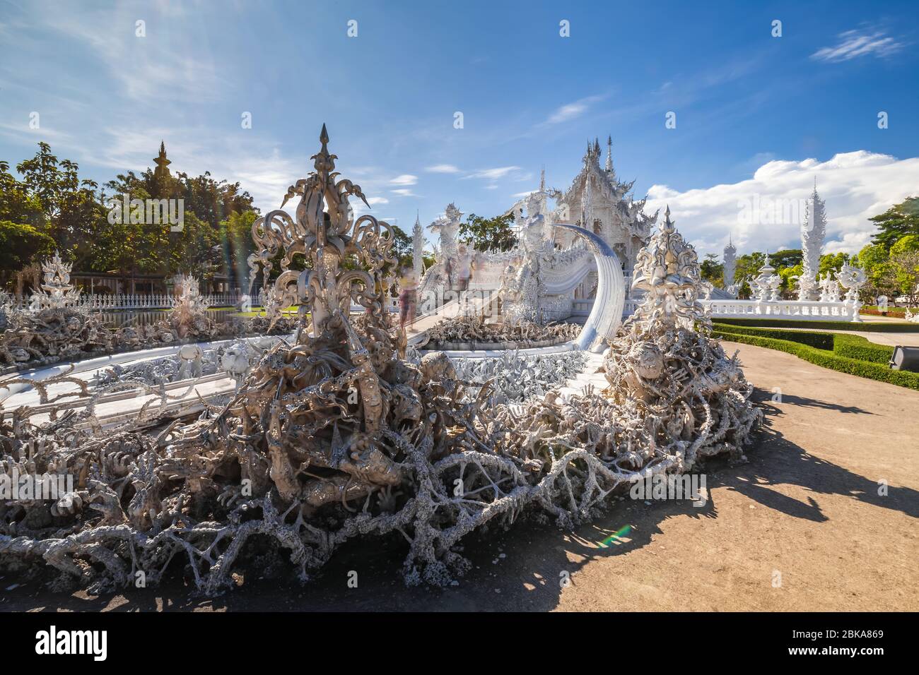 White temple Wat Rong Khun. Famous place in Thailand and popular with ...