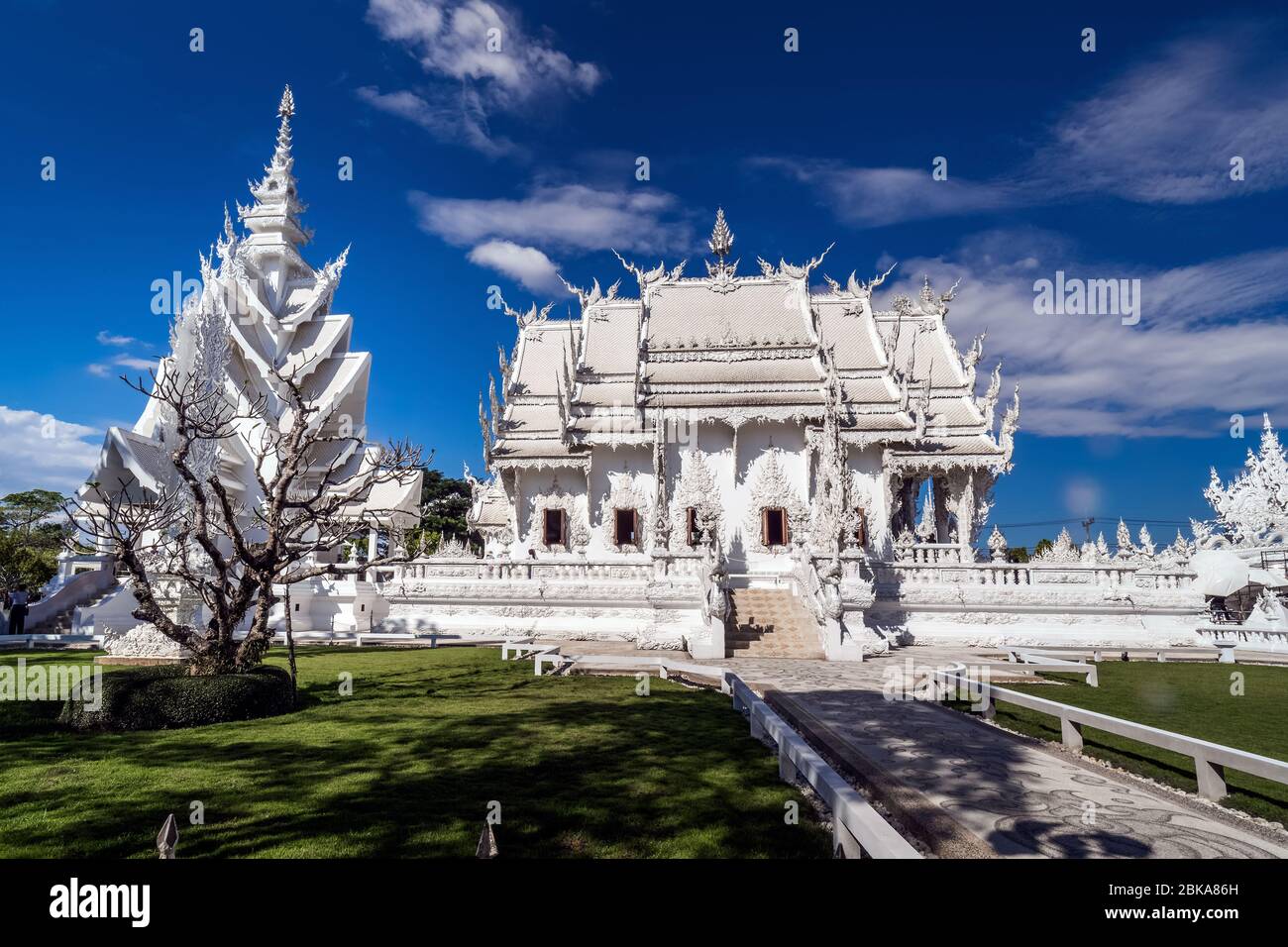 White temple Wat Rong Khun. Famous place in Thailand and popular with ...