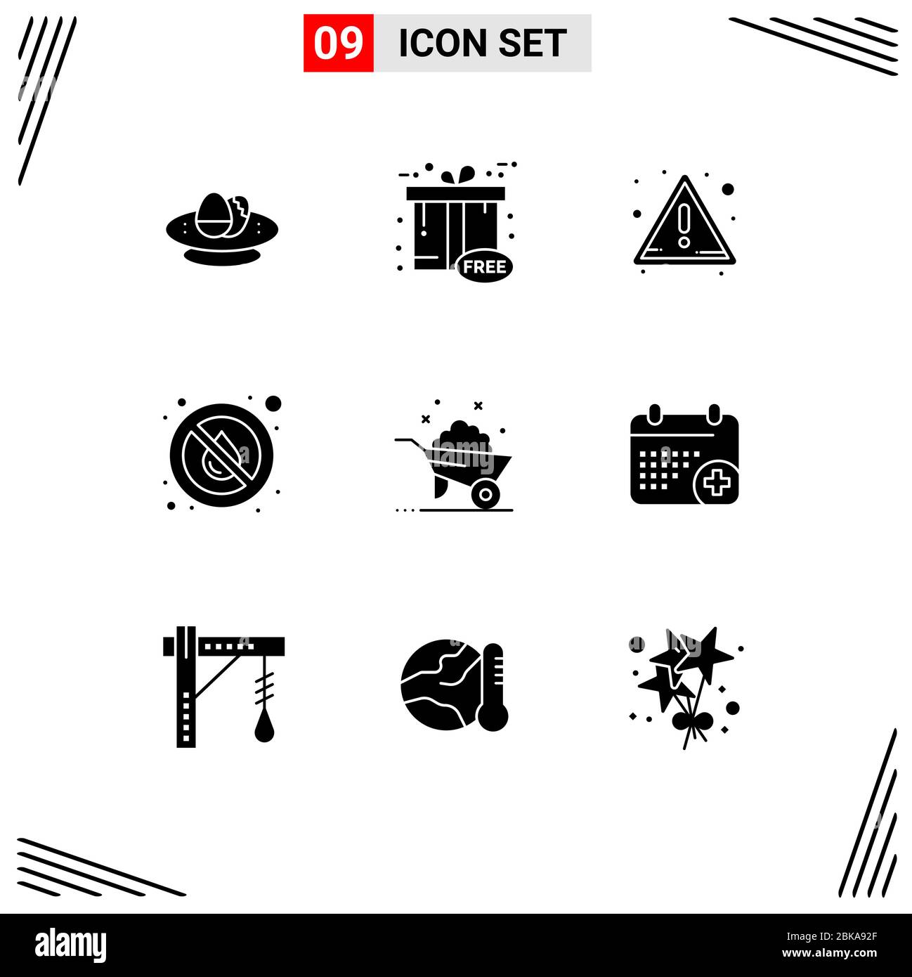 User Interface Pack of 9 Basic Solid Glyphs of barrow, water, gift box, rain, drop Editable Vector Design Elements Stock Vector