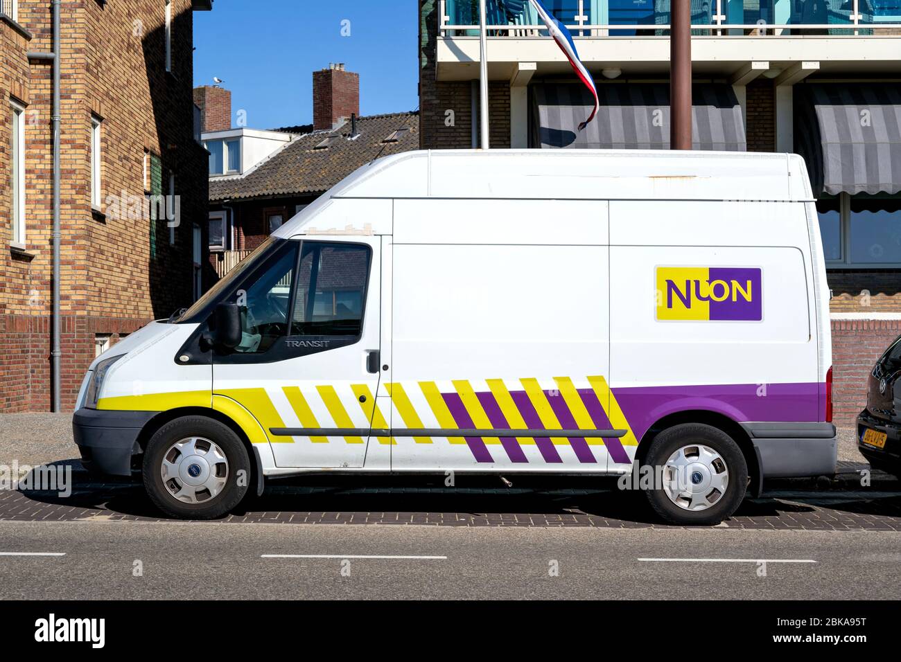 Ford Transit van of Nuon. Nuon Energy (now Vattenfall Nederland) is a utility company based in Amsterdam, The Netherlands. Stock Photo